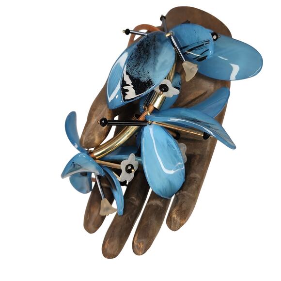 Blue Orchid Floral Statement Necklace – Chunky Movable Petals Adjustable - Picture 12 of 16